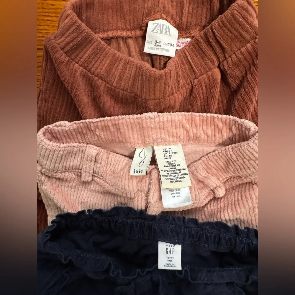 Girls Corduroy Pants Bundle- Zara, Joie, Gap in Pink, Rust & Navy